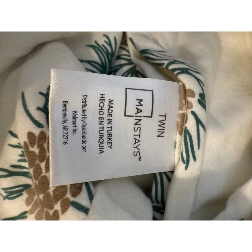 Mainstays Twin 100% Cotton Sheet Set Pinecone Print Cream Green‎ 2 pc New